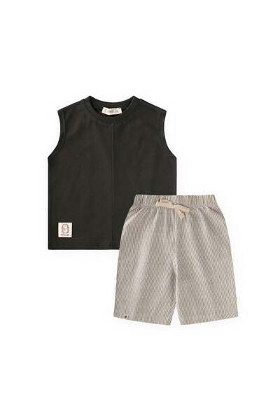 Cigit Zero Sleeve Capri Set 1-7 Years Dark Green