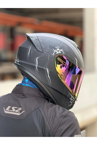 Givi 50.X ARACHNO MAT SİYAH-GRİ KASK (KIRMIZI VİZÖR)