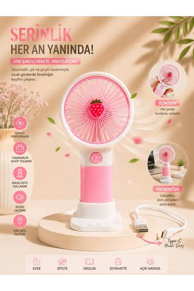 A&Ç SHOP USB ŞARJLI MİNİ EL VANTİRATÖRÜ – MASA STANDLI TAŞINABİLİR FAN ( ÇİLE...
