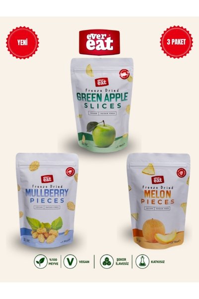 EverEat Apple-Goji Berry-Melon Freeze Dried Fruit Chips 3-Pack Gourmet Snack