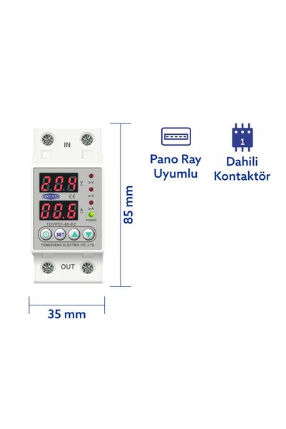 TOMZN TOVPD1-60-EC 63A 230V Ayarlanabilir Aşırı - Düşük Gerilim ve Akım Koruma Rölesi