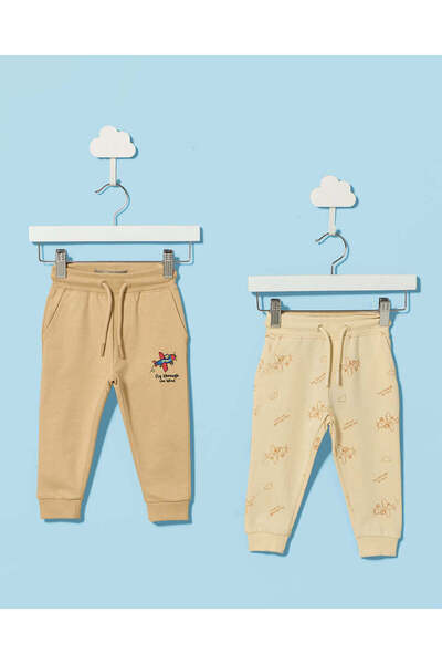 REDTAG Infant Boys Beige Active Pants Pack of 2