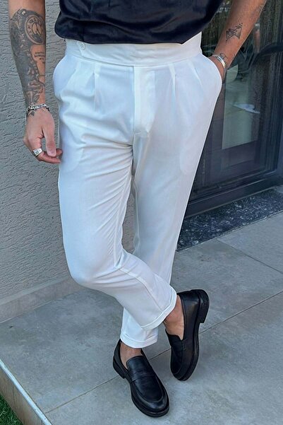 OUTFİT MAN Single Button Italian Cut Trousers White