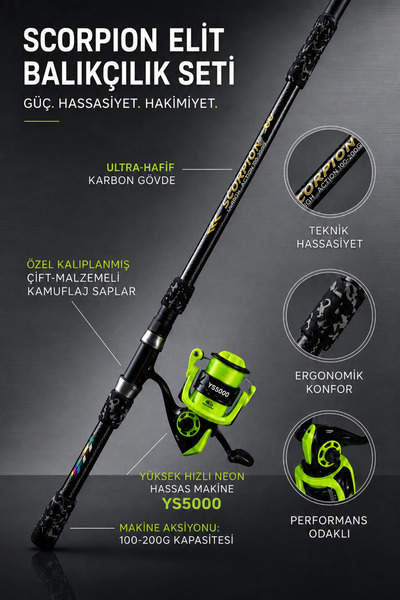 OLTAMİX Scorpion Elit Balıkçılık Seti YS5000 Makara 100-200 gr Karbon Olta Ta...