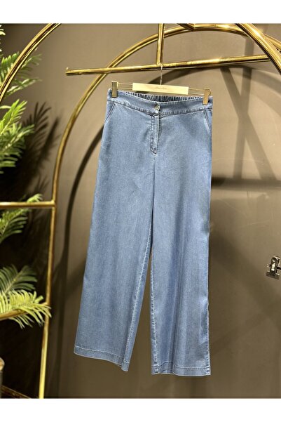 ALANURMODA 1024 Tencel Wide Leg Trousers Navy Blue