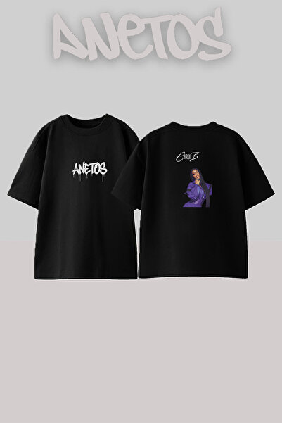 Anetos Cardi B_5 Design Printed Unisex Oversize Black Tshirt