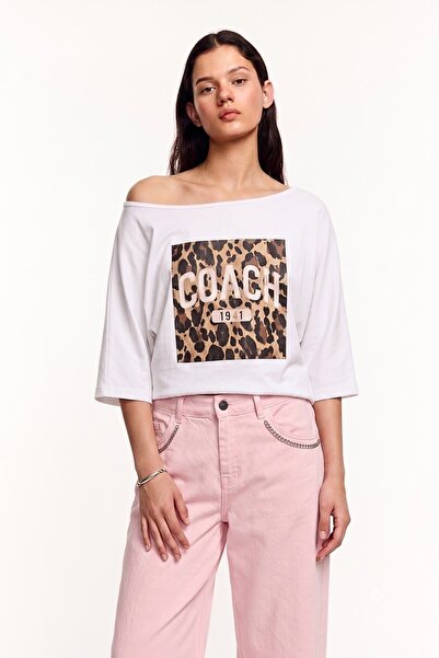 Shopping Shop Leopard print boat neck blouse ecru