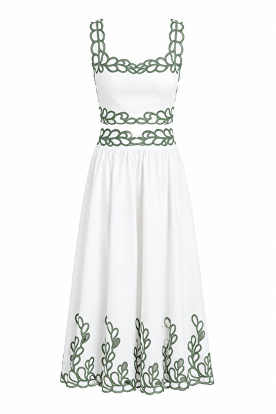HAZELANNA Embroidered Khaki Poplin Double Suit