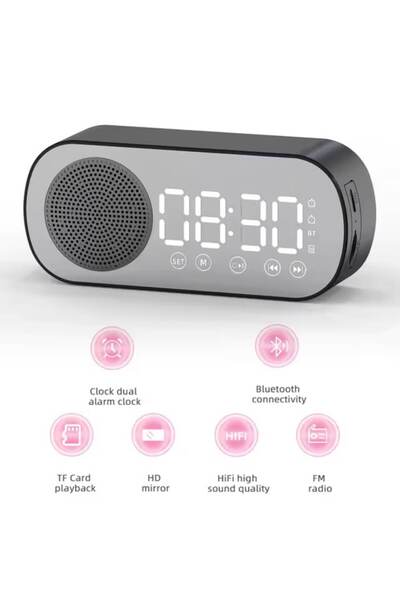 OEM Boxă wireless cu ceas digital U 01, Negru, Bluetooth, Radio FM, Difuzor HD, Redare card TF, 1200mAh