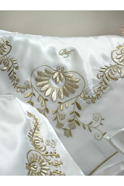 BAŞ TASARIM Sim Embroidered White Bohça Set