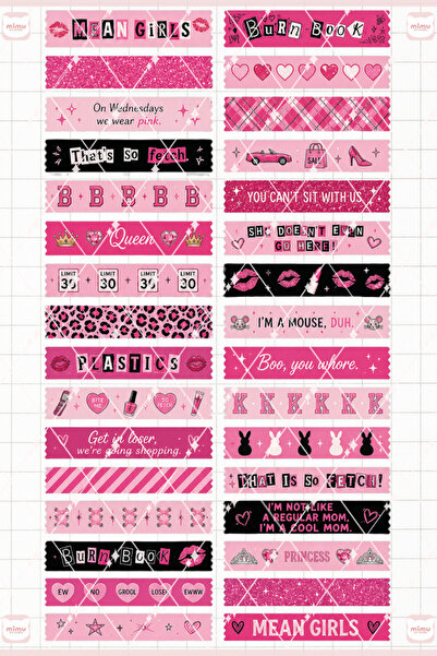 Mimu Art Studio Mean Girls Temalı Washi Tape Seti Estetik Etiket Defter Günlü...