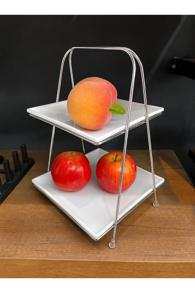 EMFA HOME Luxurious Two-Tier Stylish Mica Serving Tray with Silver Legs, Dess...