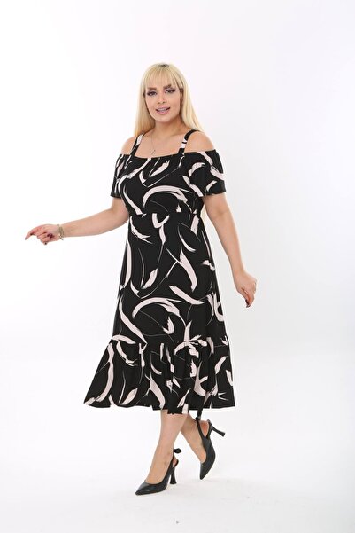 EGZEBRU Women's leaf madonna strap plus size dress