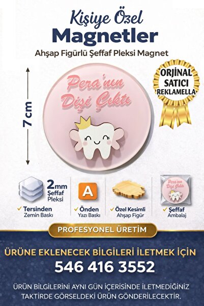 reklamella Diş Buğdayı Perisi Temalı Figürlü Yuvarlak Doğum Günü Magneti Orga...