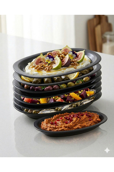 BİODATA 4 Pieces 32X21 cm Melamine Oval Kayık Salad Mezzanine Plate Machine W...