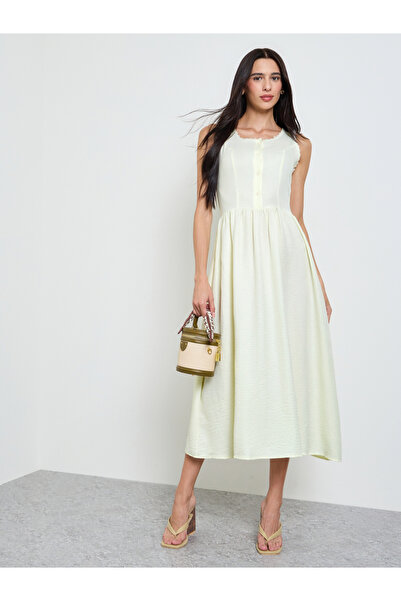 Styli Yellow Sleeveless A-Line Midi Dress