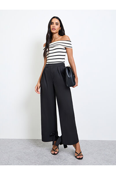 Take Two By Styli Black Wide Leg Pants with Cuff Ties