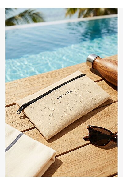 Ocean Home Textile Textile Thermal Insulated Jute Linen Makeup Bag 22 X 14 cm