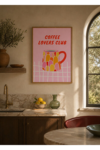Boho wellness studio Coffee Lovers Club Kahve Temalı Retro Poster – Ahşap Çer...