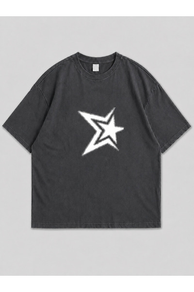 ZİYMO Unisex Y2K Star Printed Oversized T-Shirt Smoked