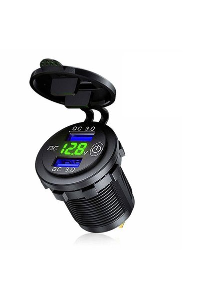 OEM Αδιάβροχος Ταχυφορτιστής QC3 Βολτόμετρο μέ 2 εξόδους USB 5V και διακόπτη-...