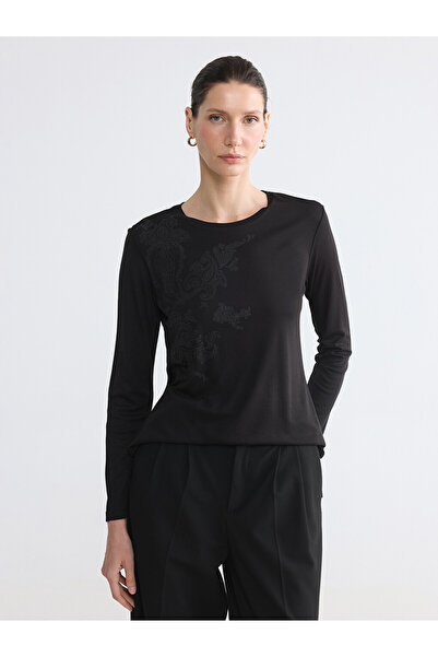 LC Waikiki Black Crew Neck Printed Women's T-Shirt