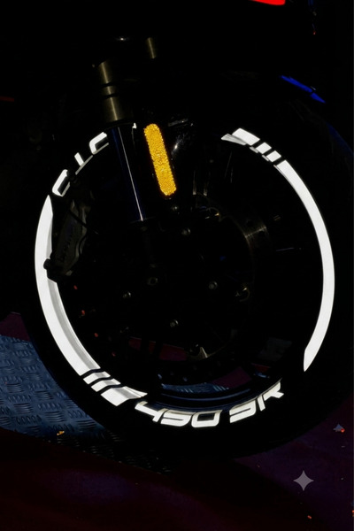 Banxtre CFMOTO 450SR için Kalın Kesikli+Yazılı Jant Şeridi Sticker Seti (4 Ja...