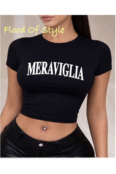 Flood Of Style MERAVIGLIA Γυναικείο μπλουζάκι με στάμπα κειμένου