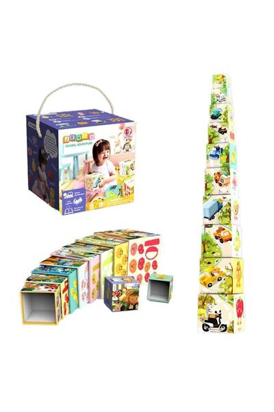 OEM Turn educativ Askato set cuburi 10 piese, din carton imprimat, 100 cm, Mu...