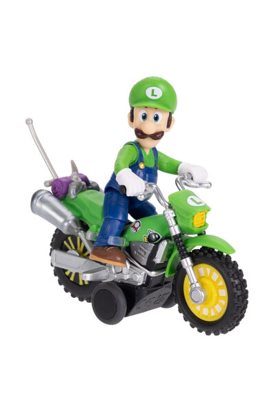 OEM Super Mario: Figurina Luigi 6 cm cu motocicletă cu mecanism pull-back