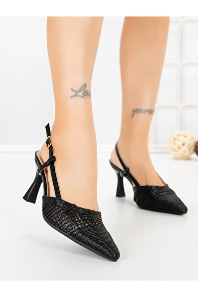 Abloom Pantofi stiletto negri din piele ecologica Doralia