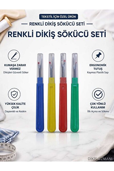 Dikiş Sökücü İlik Açıcı Alet 4'LÜ Uzun (Kırmızı-Mavi-Yeşil-Sarı)