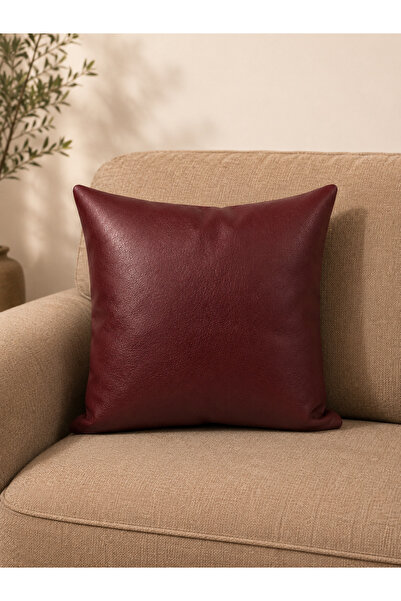NURHAN HOME COLLECTION Bordeaux Deri Kırlent Kılıfı - Deri Kumaş Tekli Dekoratif Kırlent Kılıfı