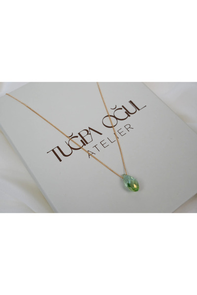 ATELİER TUĞBA Kol483 Minimalist Gold Chain Necklace with Drop Stone Detail