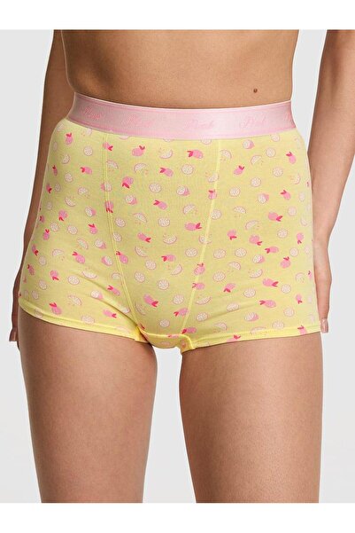PINK Logolu Pamuklu Yüksek Bel Boyshort Külot