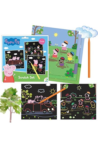 Dodo Set scratch Peppa Pig, set de zgariat creativ, 3 tablouri, cu stilou de ...