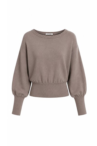 STF MODA Women's Popular Asymmetrical Boat Neck Knitwear Sweater Mink