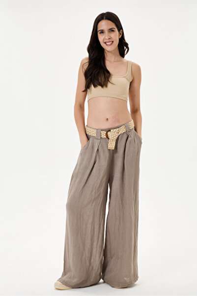 della moor Women's Mink Italian 100% Linen Straw Belted Pleated Wide Leg Line...
