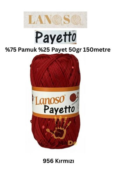 Lanoso Payetto -956 Kırmızı- %75Pamuk %25Payet 50gr 150m Tek Yumak Pullu İp