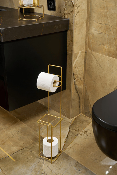Edora Home Γυαλιστερή χρυσή μεταλλική βάση για ρολό χαρτιού τουαλέτας και βάσ...