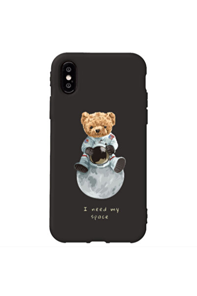 Other Apple iPhone Xs Bear in space Black Colored Silicone TPU Θήκη