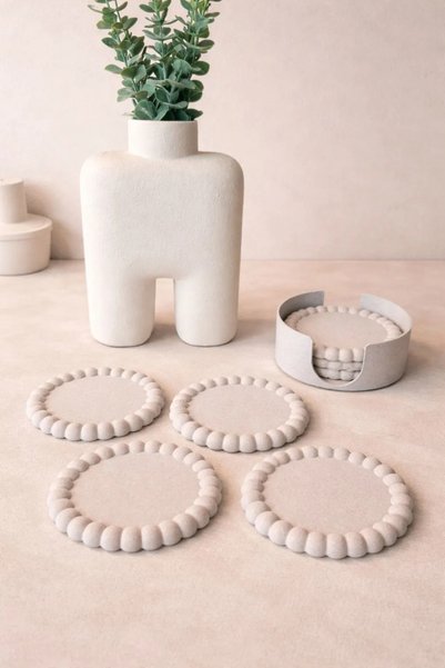 DU&ER Set of 4 Japandi Coasters with Stand, Decorative Drink Coasters