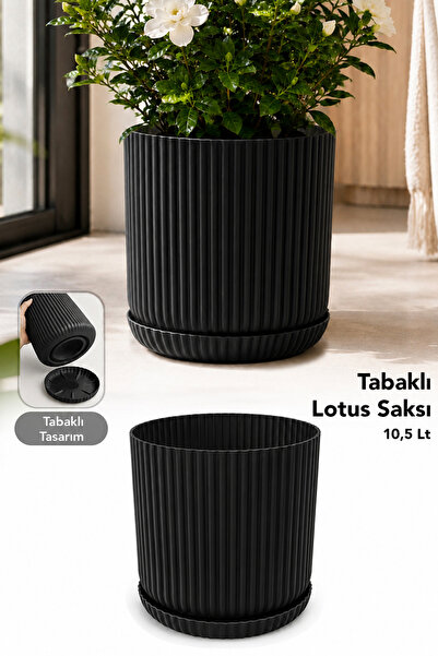 Meleni Home Modern Lotus Model Saksı - Dekoratif Plastik Tabaklı İç ve Dış Me...