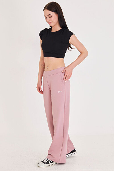 TRENDHİLL Women's Powder Wide-Legged High-Waisted Two-Thread Sweatpants with ...