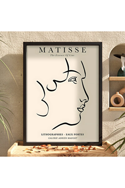 KOLAJTASARIM Single Black Wooden Framed Painting — Minimalist Facial Profile ...