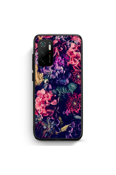 Other Xiaomi Poco M3 Pro Purple and pink flowers Black Glossy Θήκη
