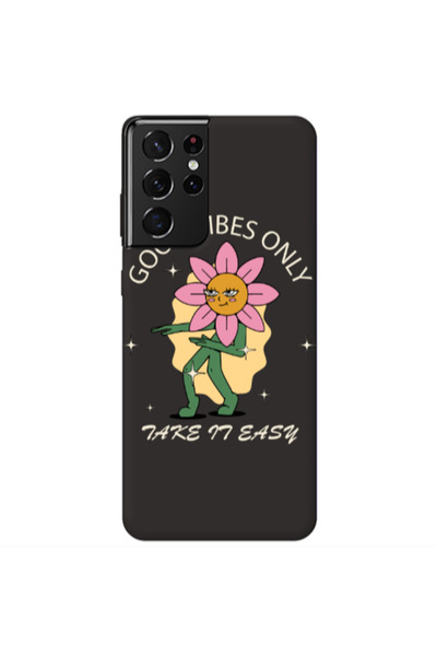 Other Samsung S21 Ultra Good Vibes Only Black Colored Silicone TPU Θήκη