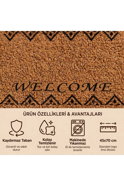 Evoris Coco Cc029A Welcome Patterned Thick Non-Slip Sole Moisture Absorbing Stylish Design Door Mat 45X75 cm