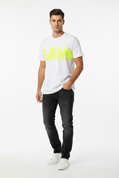 G-STAR RAW تي شيرت بشعار كبير الحجم - أبيض / أصفر نيون