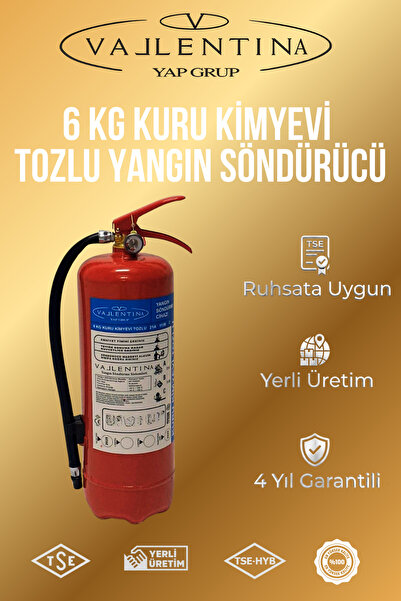 VALLENTİNA 6 Kg Kuru Kimyevi Tozlu Yangın Söndürme Tüpü TSE-HYB/CE BELGELİ 4 ...